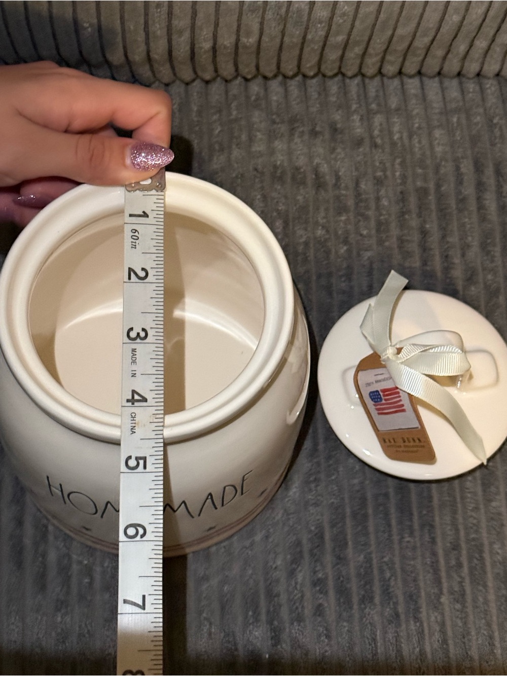 Rae Dunn White Ceramic Canister with Red Stripes & Blue Stars- HOMEMADE- NWT - Picture 6 of 7